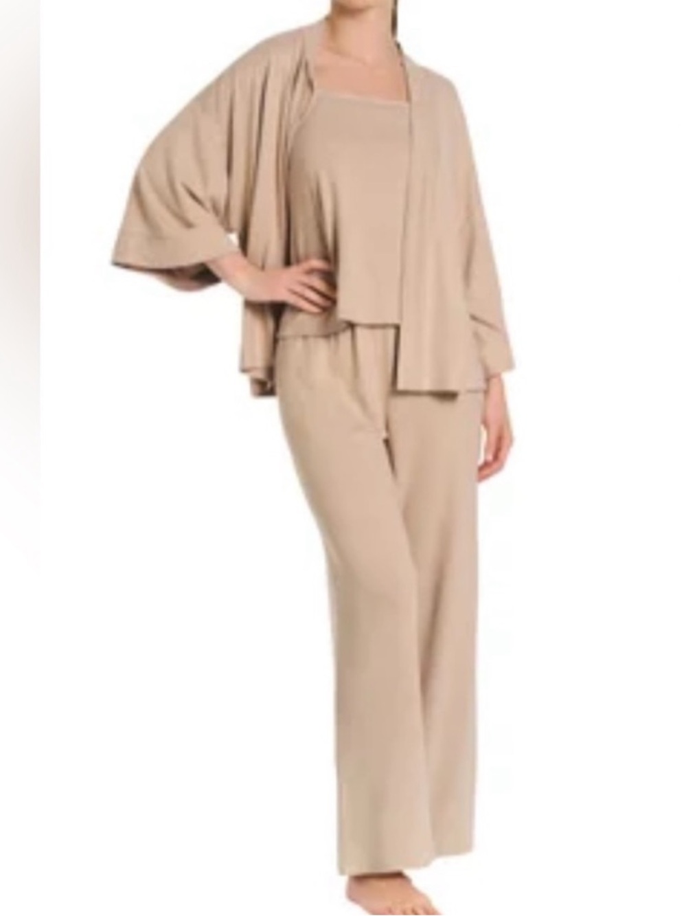 Lemon Soft Brown Oatmeal 3 Piece Lounge Set - Shrug, Tank and Pants